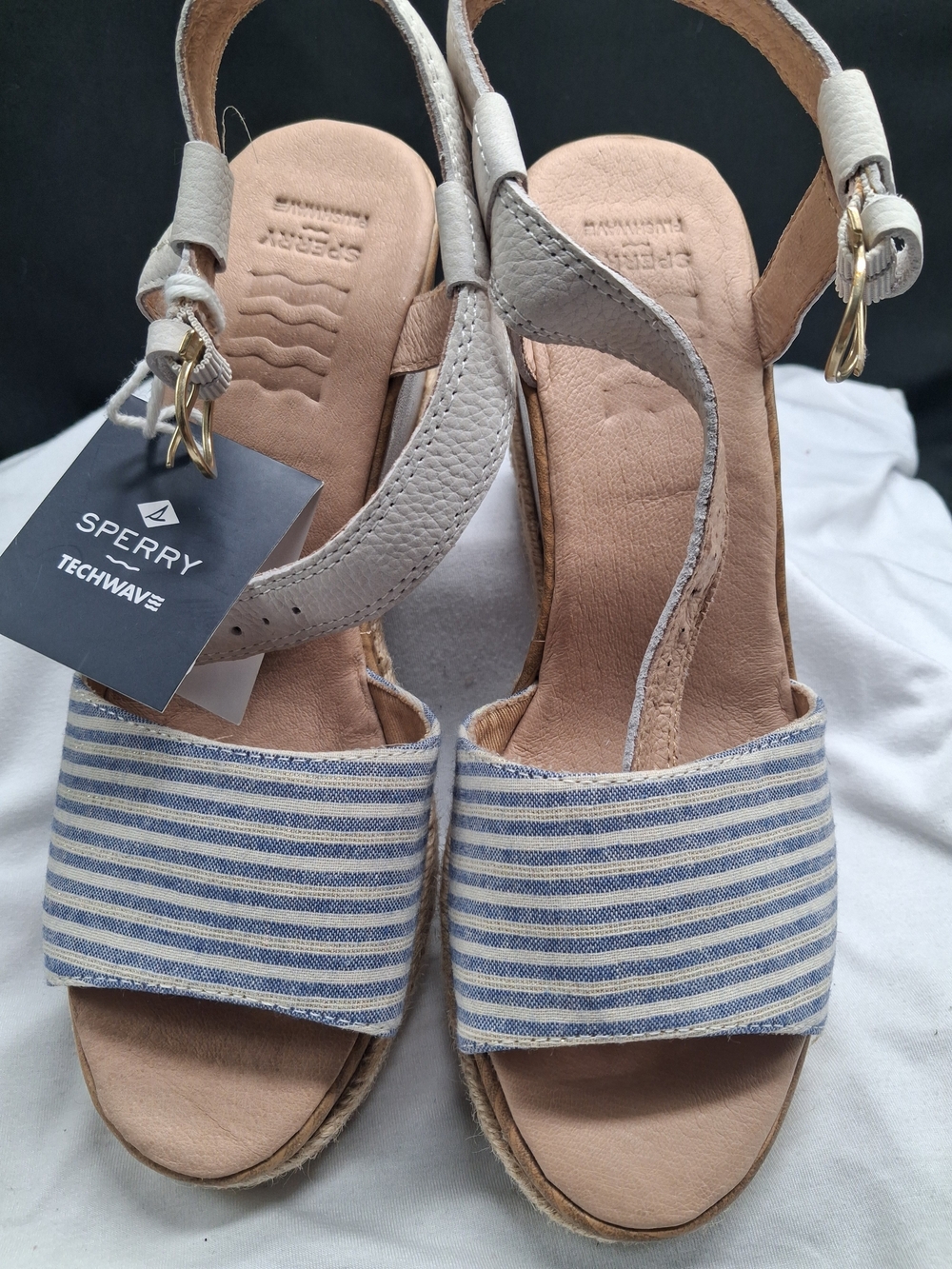 Sperry Women's Blue & White Striped Wedge Sandals - Picture 5 of 9